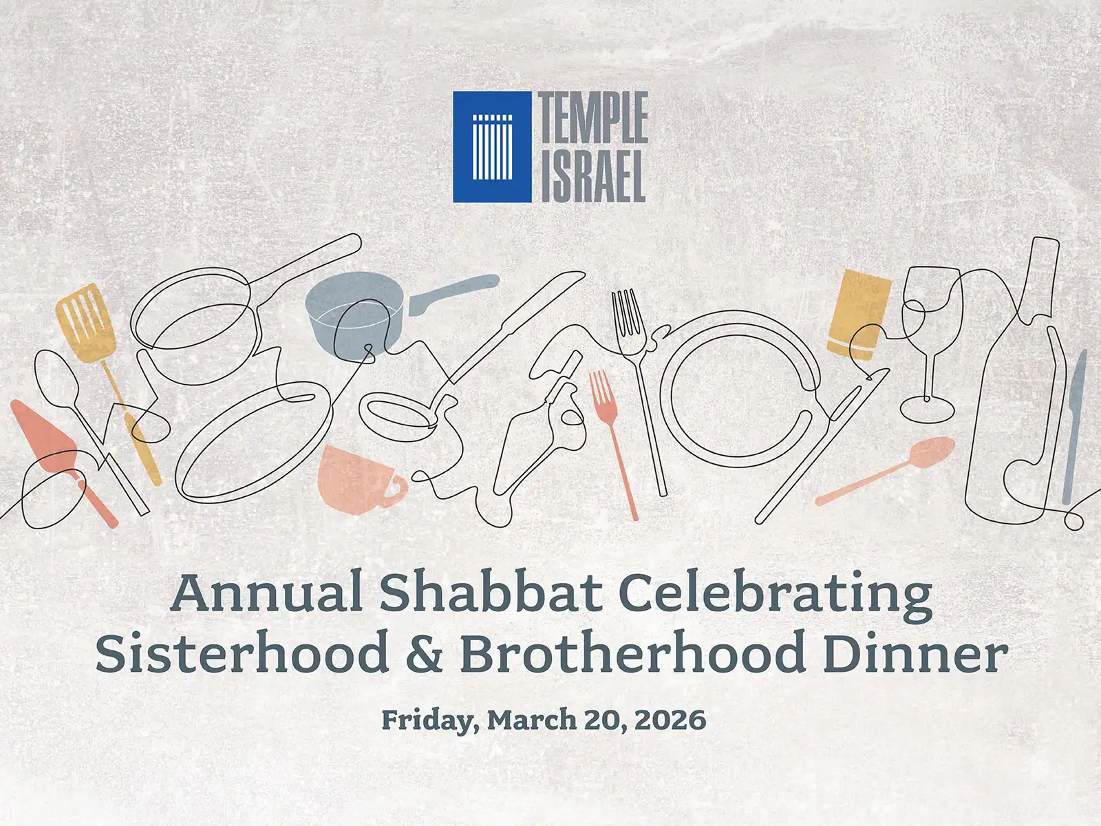 Temple Israel Annual Shabbat Sisterhood Brotherhood Dinner Graphic