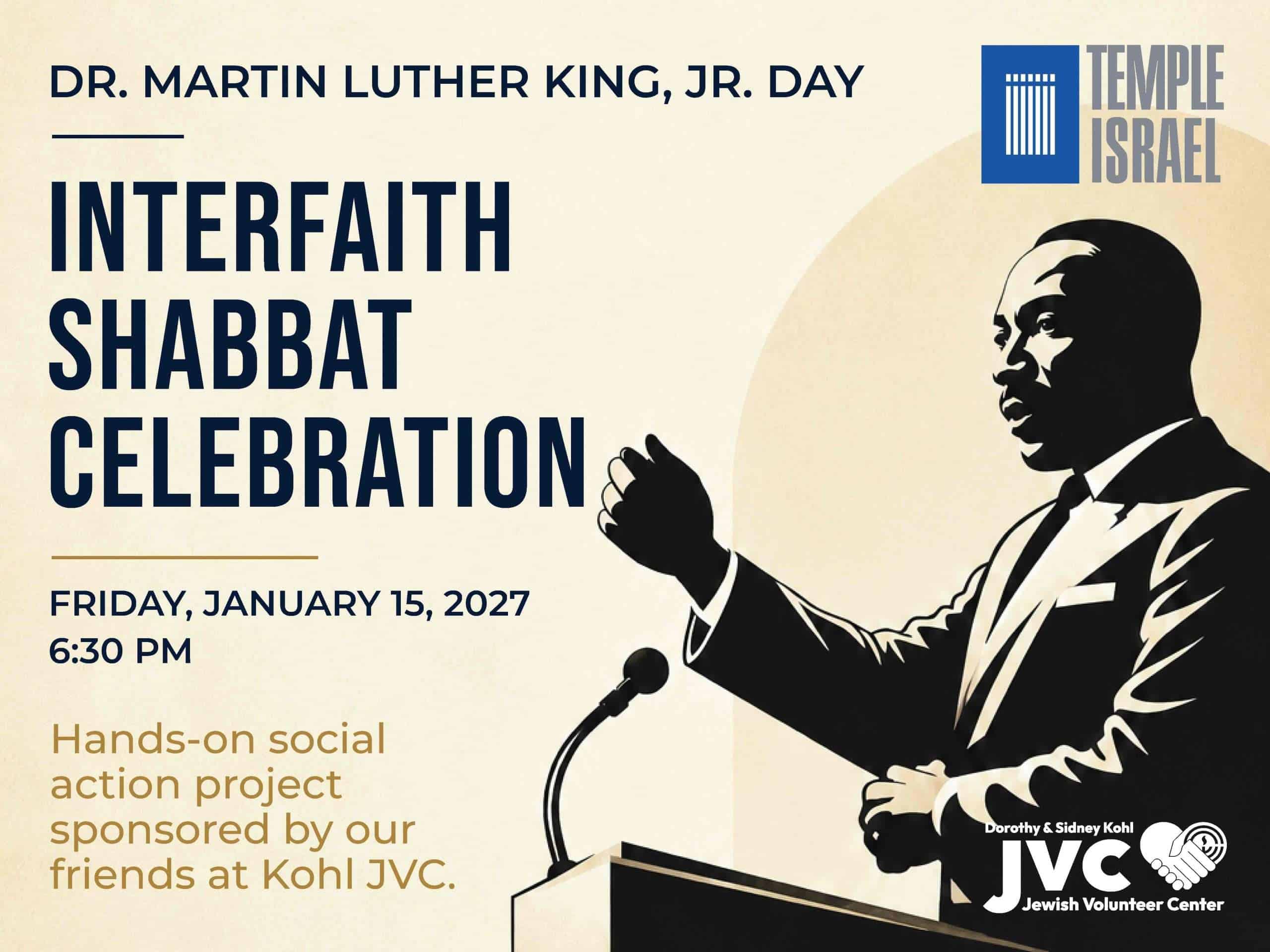 Dr. Martin Luther King Jr. Day Interfaith Shabbat Celebration event poster.
